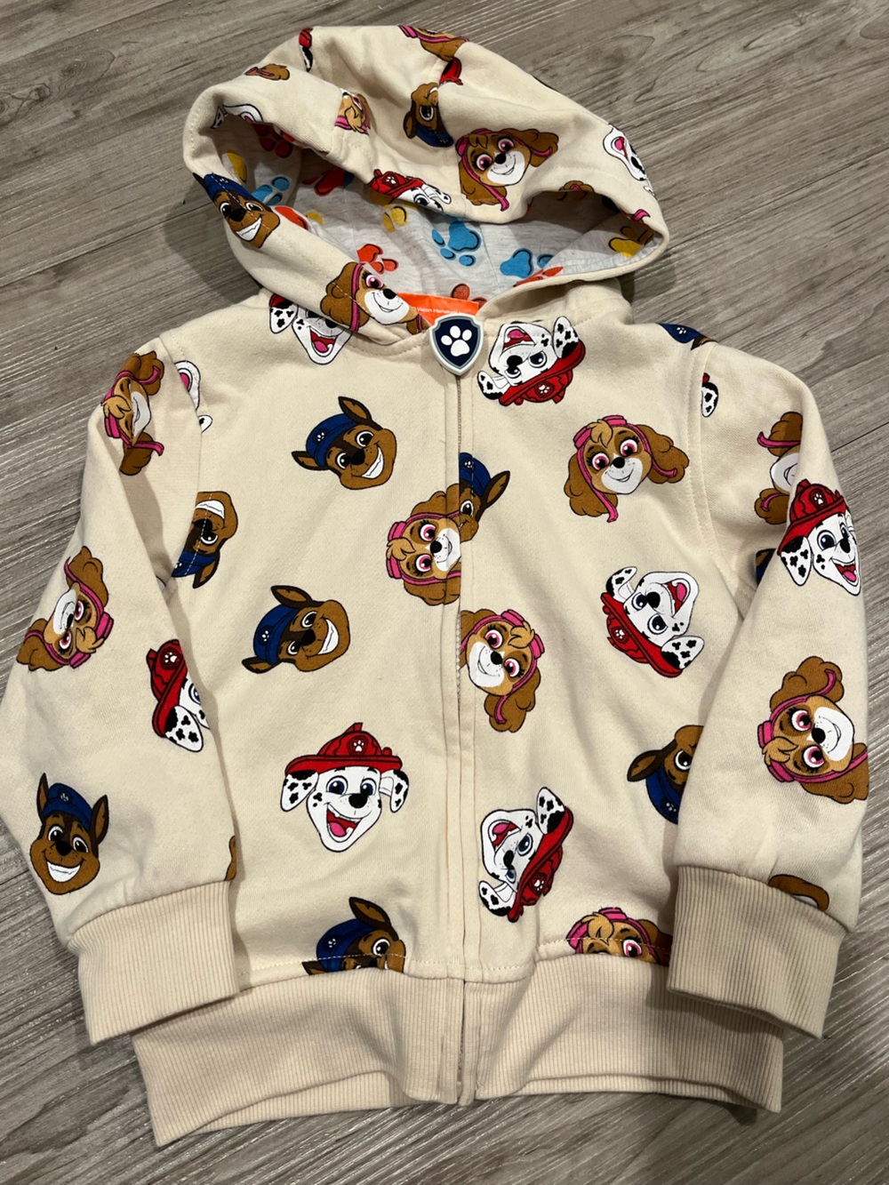 Paw Patrol Cream Hoodie Sweatshirt with Multicolor Character Faces, Charm Zipper